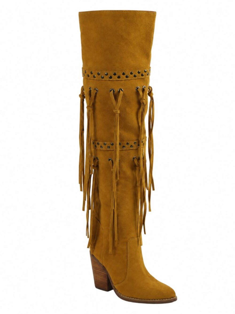 Dingo Witchy Woman Camel Suede Fringe Over the Knee Boots Size 7